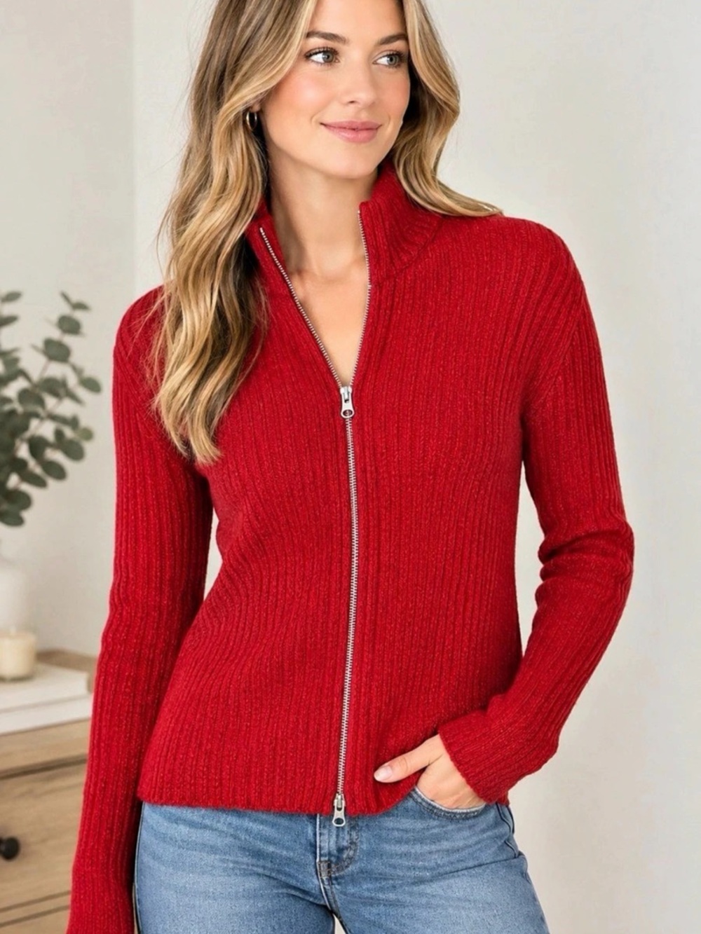 marsh landing Red Cotton Zip-Up Sweater XL Like New